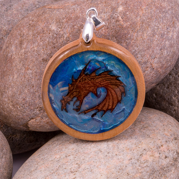 Handcrafted Bespoke Enchanted Dragon Pendant; set in contemporary wood.| Jabbawocky Crafts (jabbawockycrafts.co.uk)