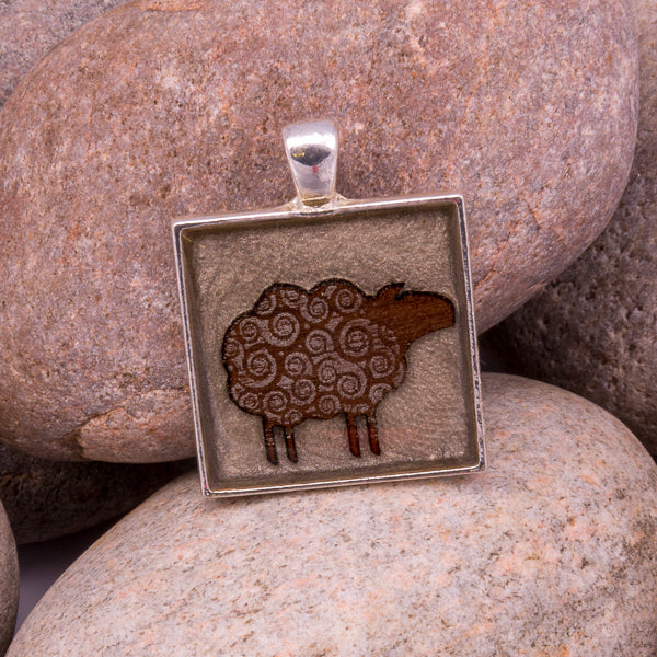 Handcrafted Bespoke Woolly Sheep Pendant; set in a Sheep (made from gilted walnut)| Jabbawocky Crafts (jabbawockycrafts.co.uk)