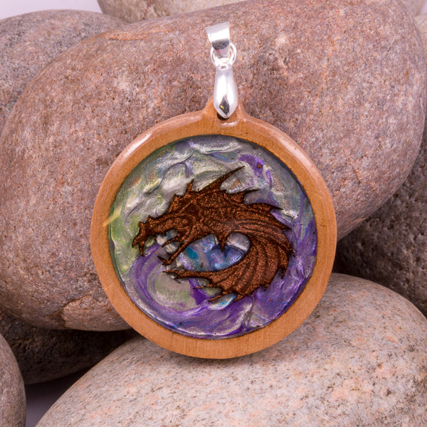 Handcrafted Bespoke Enchanted Dragon Pendant; set in contemporary oak.| Jabbawocky Crafts (jabbawockycrafts.co.uk)